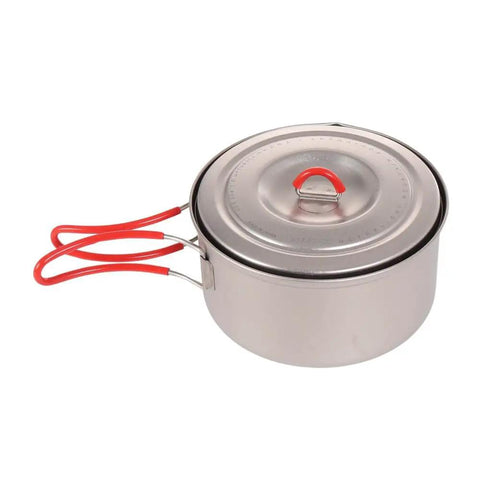 Ultralight Titanium Camping Pot With Folding Handle, 900 Ml Capacity, 0.3mm Thin Yet Durable, red handle visible