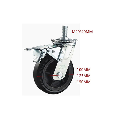 Heavy Duty Swivel Casters With Brake, M20 Threaded Stem Polyurethane Wheels, quiet rolling 100mm caster wheel.
