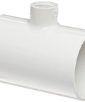 PVC Tee Fitting Schedule 40 White 3-Inch Socket To 1/2-Inch NPT Female For Plumbing Systems, side view of socket ends