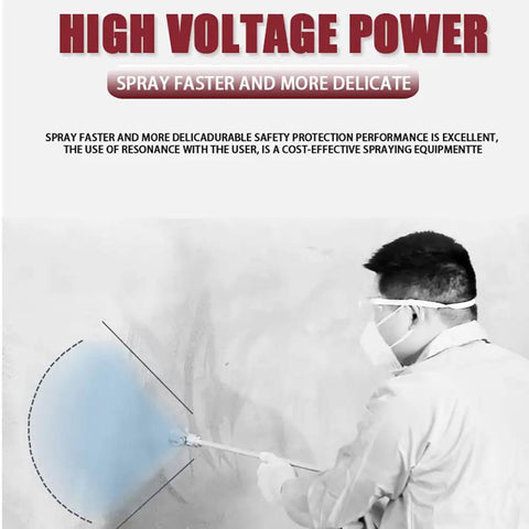 Professional Airless Paint Sprayer Powered By 1800W High Pressure Motor in action applying blue paint on wall.