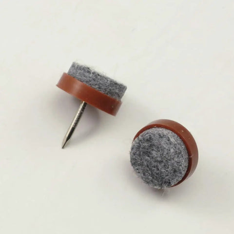 Brown 24mm Felt Screw In Chair Glides Set For Tables And Chairs Round Metal Foot Pads Furniture Protectors Close View