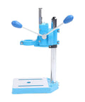 Heavy Duty Electric Drill Stand Precision Machined Rotatable Mini Drill Press For Wood Plastic 40cm features a blue handle and metal base.