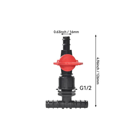 Easy Install Garden Hose Splitter Tee Reducer With Tap Valve 16mm To Half Inch Barb Connector Three Way Fitting For Drip Irrigation System And Outdoor Watering For Lawn Garden Beds Potted Plants And Veggie Plots, 16mm G1/2