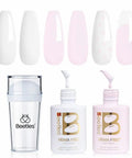 French Tip Gel Polish Peach Mousse 15ml Kit With French Tip Stamp, HEMA-Free White And Light Pink Gels, Soak-Off UV LED Lamp Nail Art