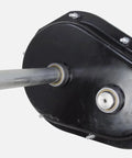 Two-speed gear box for Timpte hopper door, black metal housing, drive shaft visible (side view)