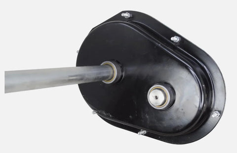 Two-speed gear box for Timpte hopper door, black metal housing, drive shaft visible (side view)