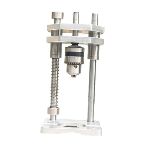 Vertical Drill Guide And Drill Press Adapter For Woodworking, Heavy Duty Steel Stand with 12mm columns shown upright on white background