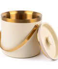 3L Double Wall Insulated Stainless Steel Ice Bucket With Scoop For Cocktails And Bar Parties, Wide Mouth Design, beige-white color