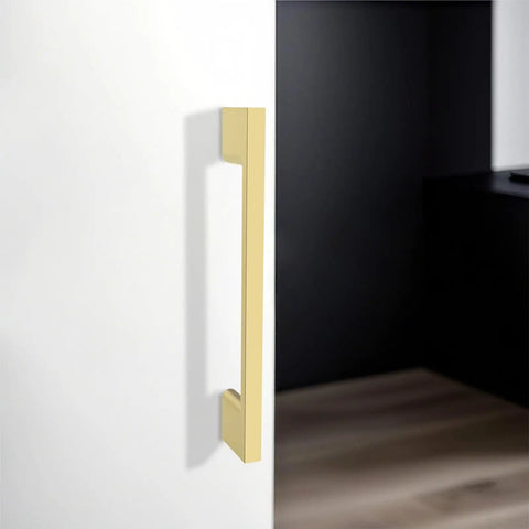 Close-up of a single pull from 30 Pack 5 Inch Brushed Gold Cabinet Pulls Zinc Alloy Drawer Handles For Kitchen And Cabinets.