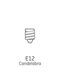 Diagram showing E12 candelabra base for Crystal Clear Blunt Tip Decorative Light Bulbs Featuring Candelabra Base, 25 Watt, 220 Lumen Soft White.