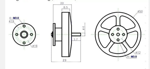 Technical drawing of a heavy duty motor mount with dimensions, featuring a robust design for Heavy Duty 5010 Brushless Motors 350KV To 750KV High Torque Setup For Custom DIY RC Drone Projects Rock Solid Multicopter Hardware Hella Smooth Lift Six Pack.
