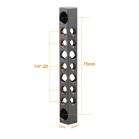 Kick Ass Aluminum Cheese Bar For Camera Monitor Rig Mount Standard Quarter Inch Screw Holes Lightweight Black Video Accessory Smooth Operation Pro Filmmakers Will Totally Dig This Setup side view with measurements