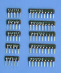 Thick-film resistor network kit, SIP-5/SIP-9 bussed type, 1/8W, 12-piece assortment of 470Ω, 1kΩ, 4.7kΩ, 10kΩ, 47kΩ.