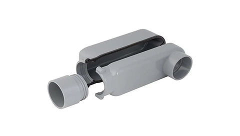 EZLB200 Three Piece Split Design PVC Conduit Body Connector for 2 Inch Gray Electrical Conduit Installations with Smooth Pulls No Pinch Points