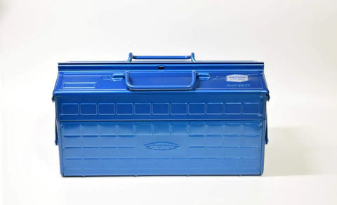 Front view of Sturdy ST Tool Box With Two Cantilever Trays ST350B Blue Heavy Duty Tool Chest For Pros And DIYers Portable Organizer