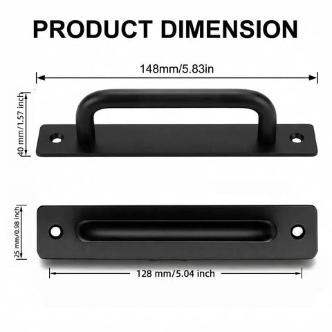 2 Pack Aluminum Gate Pull Handle For Wooden Fences And Barn Doors Black Finish With Screws Included Durable Outdoor Gate Hardware For Sheds And Fences shown with dimensions