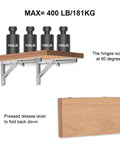Heavy Duty Folding Shelf Brackets 20 Inch Two Pack Stainless Steel Collapsible Wall Mount with weights and fold down lever