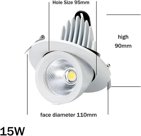Premium Led Recessed Ceiling Light 360 Degree Adjustable Spotlight with 15W power and chrome trim for easy installation.