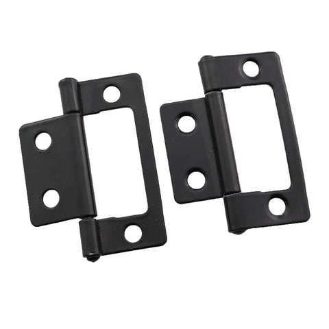 Four Piece Sub Iron Folding Hinges Two Inch Matte Black with mounting holes for cabinet doors and boxes, heavy duty design.