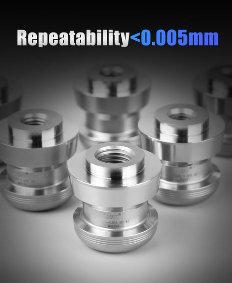 Five Piece Rock Solid Zero Point Pull Stud Kit For CNC Workholding And Mill Alignments crafted from heavy duty stainless steel, showcasing precision components.