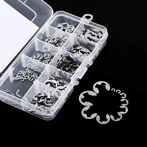 120Pcs 10 Size 304 Stainless Steel E Clip Assortment Kit With External Retaining Snap Rings Circlips For 1.5 To 10 Mm In Durable Plastic Storage Box