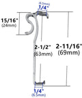 Six Pack Clear 2.5 Inch Window Blind Valance Clips Snap Right Onto Horizontal Blinds Heavy Duty Rigid Plastic Retainer Holders dimensions diagram