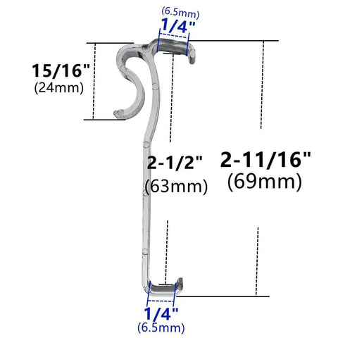 Six Pack Clear 2.5 Inch Window Blind Valance Clips Snap Right Onto Horizontal Blinds Heavy Duty Rigid Plastic Retainer Holders dimensions diagram