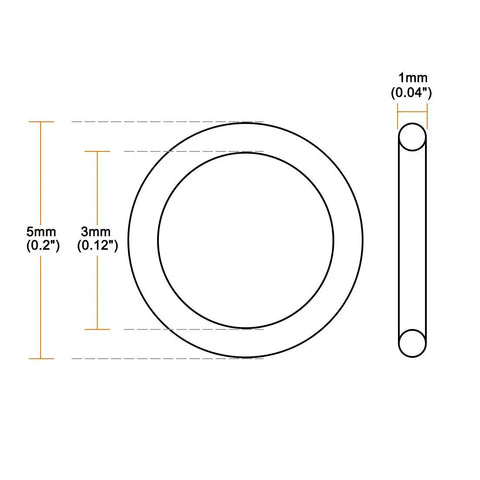 Nitrile Rubber O Rings 3mm Inner Diameter 5mm Outer Diameter 1mm Cross Section Pack Of 50 Oil Resistant Go To Heavy Duty Seal Gasket For Machinery Plumbing And Automotive Use From Minus 30 To 250 Degrees Fahrenheit, size diagram