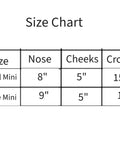 Size chart for Patterned Nylon Mini Horse Halter Set With Padded Noseband And Matching 7 Foot Soft Grip Lead Rope Ultra Durable Brass Hardware Six Month Warranty Comes In Fun Prints For Training Trails And Everyday Riding showing small and large mini sizes.