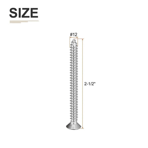 Premium Size 12 X 2.5 Inch Flat Head Phillips Driven Screws, 304 Rust Proof Stainless Steel Wood Fasteners size detail