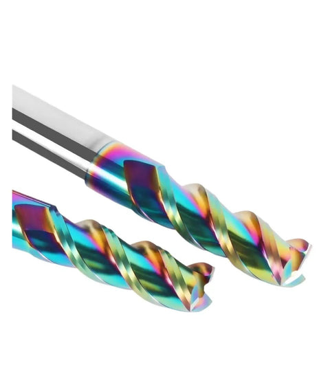 Premium 3Flute End Mill Set From HighSpeed Steel Slices Aluminum Wood Plastic Copper Acrylic Like Butter, colorful fluted design.
