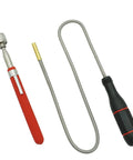 Magnetic Pickup Tool Set Pack Of Two With A Flexible 2 Pound Magnet And A Telescoping 10 Pound Magnet, shown in red and black.