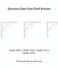 Diagram of heavy duty 304 stainless steel L shape wall shelf bracket for kitchen bathroom and garage, dimensions highlighted