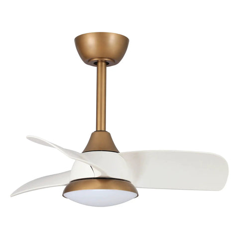 Compact Ceiling Fan With Remote And LED Light For Bedroom And Covered Patio 28 Inch Three Blade Brass Body Quiet Energy Efficient