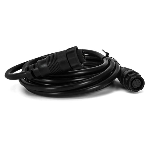 Top Shelf Beefy 10 Ft 9 Pin Transducer Extension Cord Marine Grade Waterproof, black cable with circular connectors.