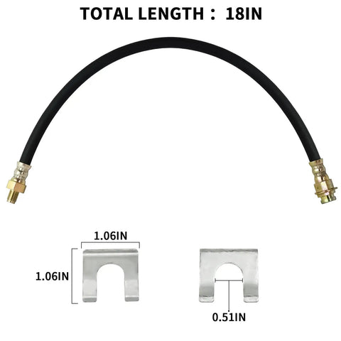 Universal 18-Inch Rubber Brake Hose, 3/8-24 external to internal threads, high strength black hydraulic line with dimensions