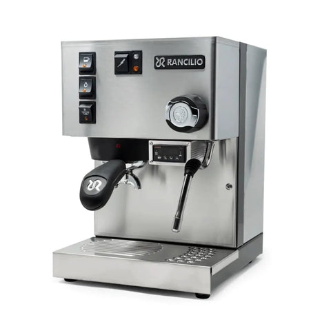 Solid Build Espresso Machine With Precision PID Temperature Controller And Programmable Pre Infusion For Killer Pulls Plus Built In Shot Timer For Zero Guesswork Home Brewing in stainless steel design with controls and steam wand.