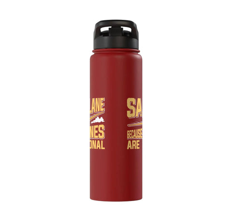Red insulated stainless steel water bottle for sailplane pilots and glider enthusiasts, durable hydration gear for aviation nerds.