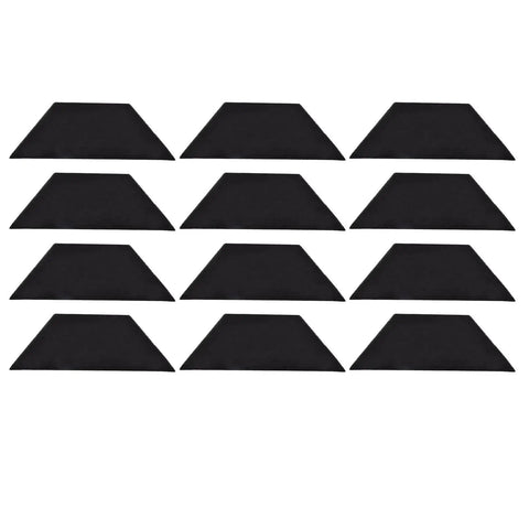 Sick Acoustic Panel Set With 12 Pieces Of Trapezoidal Soundproof Foam, black foam tiles arranged in four rows for sound absorption.