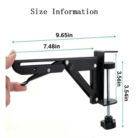 Heavy Duty Foldable Shelf Brackets For Desk Extension Clamps Punch Free Tabletop Mount Black Steel dimensions 9.65in x 7.48in.