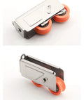 Hella Durable Aluminum Alloy Sliding Door Pulleys and Window Roller Wheels, orange wheels with silver casing, side view.