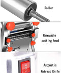 Premium 304 Stainless Steel Electric Noodle Maker Built Different For Fast Hassle Free Fresh Pasta Creation Perfect Kitchen Standout. Close-up of roller, cutting head, and automatic retreat knife.