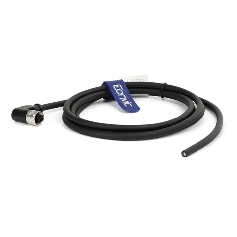 Right Angle M12 4 Pin Female A-Code Sensor Plug Cable, Industrial Grade 22 AWG PVC Jacket, shielded, coiled with connector visible