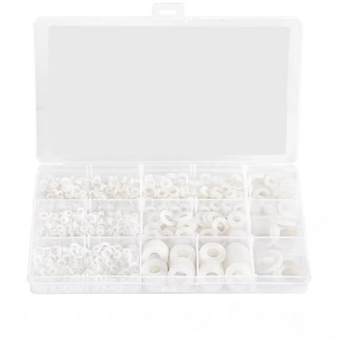 Must Have Plastic Washers Set With 1200 Pcs Nylon Insulating Spacers M2 To M10 White Gasket Kit For Electrical Wiring Repairs And DIY Projects Perfect For Home DIYers Hobbyists And Pro Electricians To Prevent Shorts in clear organizer case