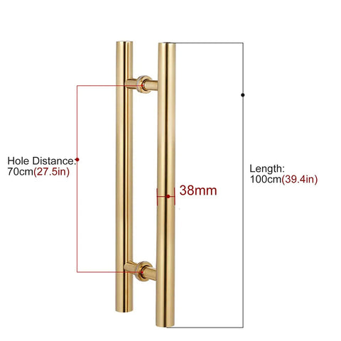 Double Sided Sliding Door Handle Pull Heavy Duty Stainless Steel Door Hardware Set for Glass and Wood Doors, Gold Finish