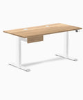 Level Up Your Home Office Setup With This Premium Dual Motor Standing Desk Featuring A Solid White Oak Desktop And Smooth Height Transitions Plus A Handy Integrated Drawer For Zero Clutter Vibes Day To Day - side view showcasing real white oak surface and under desk drawer.