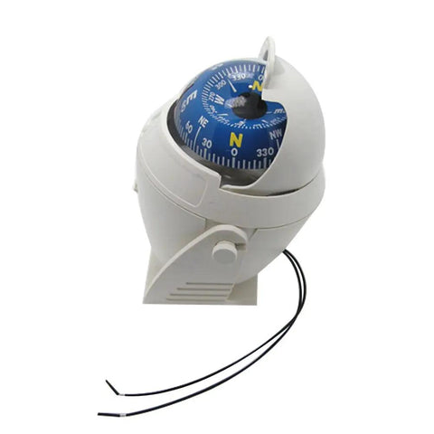 Illuminated Marine Compass With Incandescent Light For Night Navigation, Rugged ABS Housing, Adjustable Magnetic Declination, Easy Readout For Boatin’ And Sailin’ In Low Light on white mount