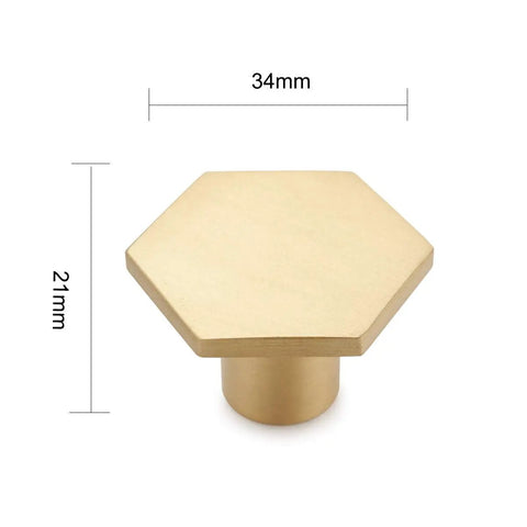1.3 inch gold cabinet knob with dimensions, hexagon solid brass, 10 Pack 1.3 Inch Gold Cabinet Knobs Solid Brass Hexagon Drawer Pulls
