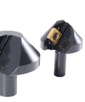 Three Piece 82 Degree Carbide Indexable Countersink Set With Inserts For One Quarter Inch One Half Inch And One And One Quarter Inch Shanks Smooth Cutting Without Chatter No Resharpening Required Pro Grade For Metalworking And Woodworking displayed on white background