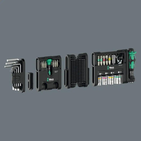 Tool-Check Modular Set 1 Bundle With Micro Module L-Key Hex-Plus 1 Adapter 9549 And Flexible Hinge 9550 laid out in modular units